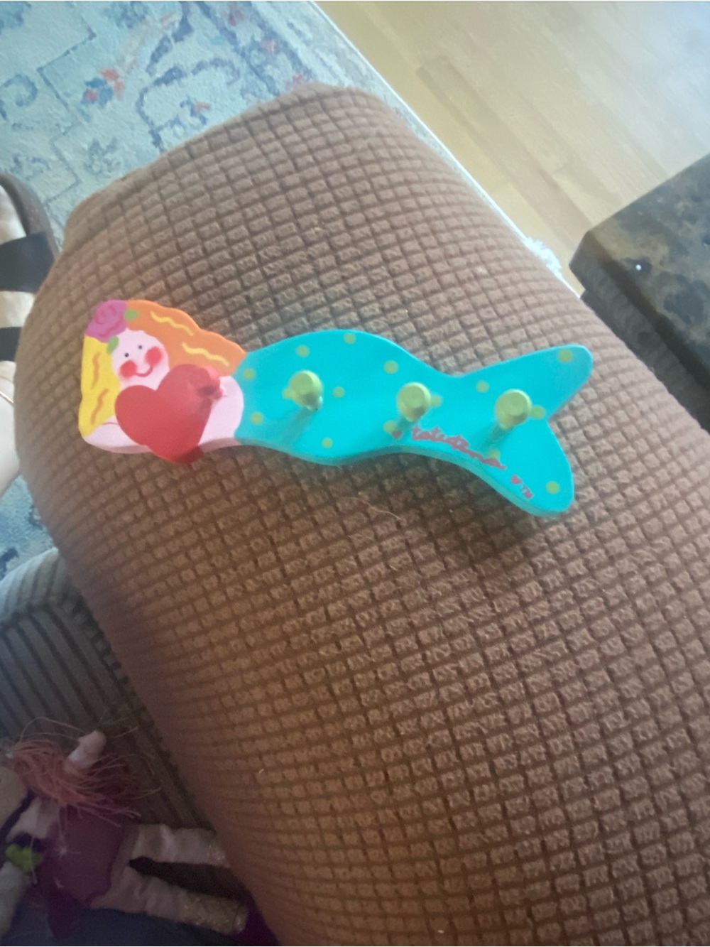 Mermaid Wall Hook Rack - Turquoise with Yellow Pegs